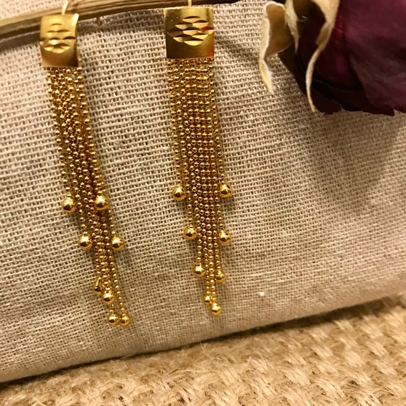 Dangle and Drop Earrings, Gold Tassel Earrings, Hanging Earrings Wedding Jewelry - Picture 6 of 6